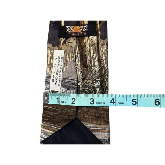 Vintage Endangered Species Silk Tie Black Lab In Wooden‎ Canoe - Picture 5 of 7